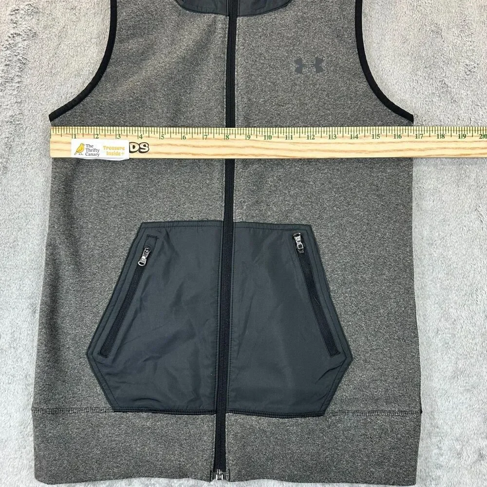 Under Armour ColdGear Men’s XS Gray Full Zip Sleeveless Vest Hooded Training